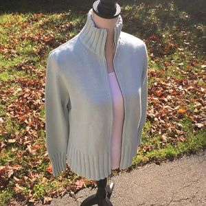 Lands End zip front cardigan, ice blue